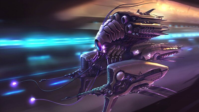 Mechanical Insect Robot — Purple, Dramatic, Night
