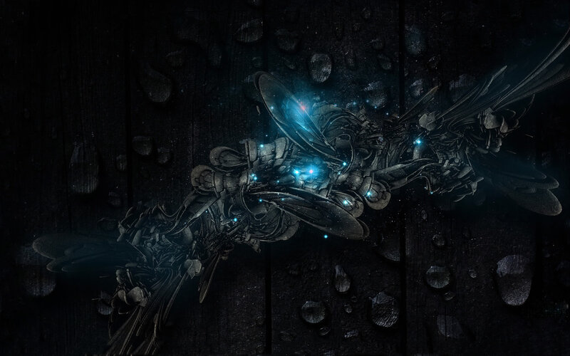 mechanical insect with glowing lights