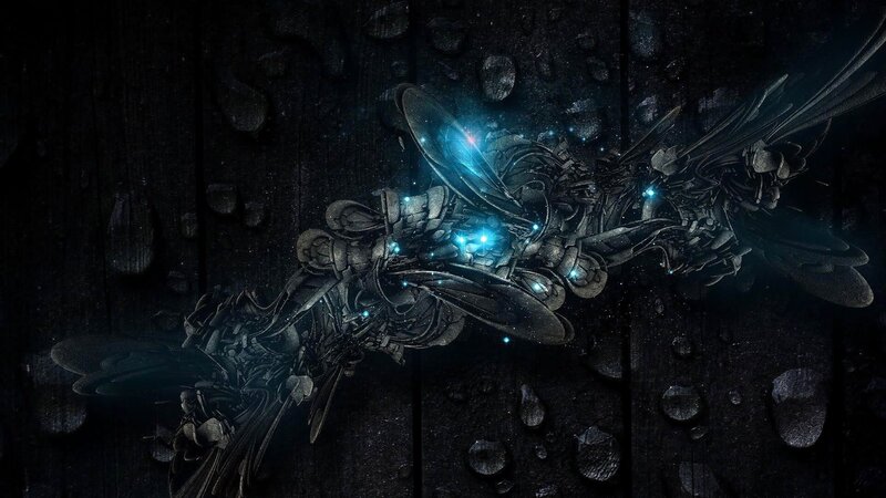 Mechanical Insect with Glowing Lights — Black, Dramatic, Night