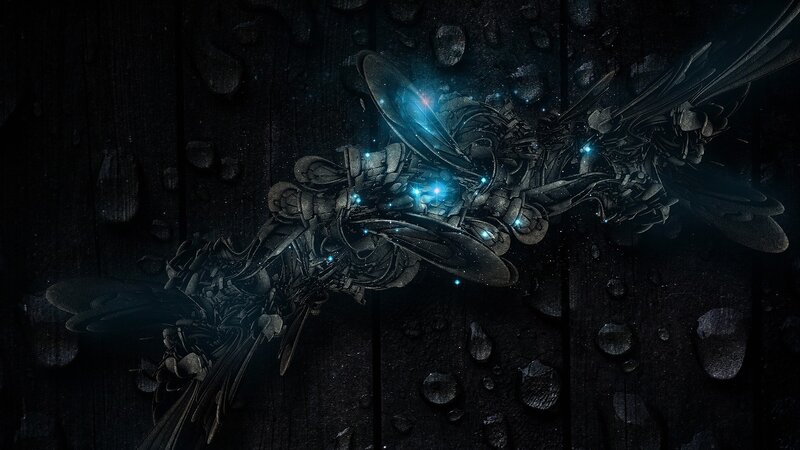 Mechanical Insect with Glowing Lights — Black, Dramatic