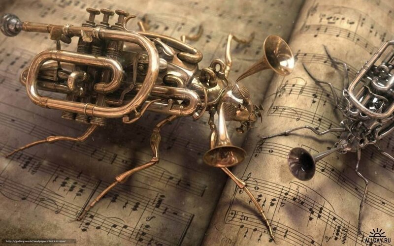 Mechanical Insects on Sheet Music — Brown, Dramatic
