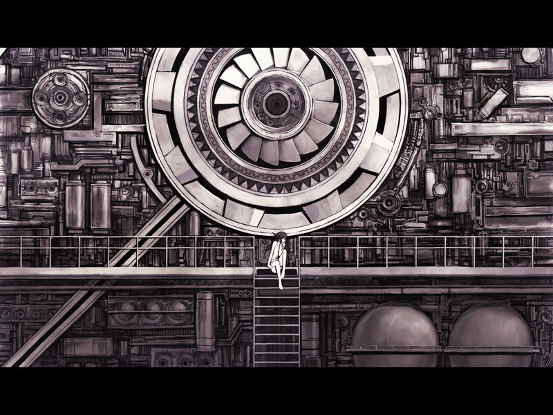 mechanical interior with figure