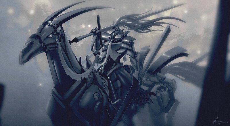 Mechanical Knight on Horse — Gray, Dramatic
