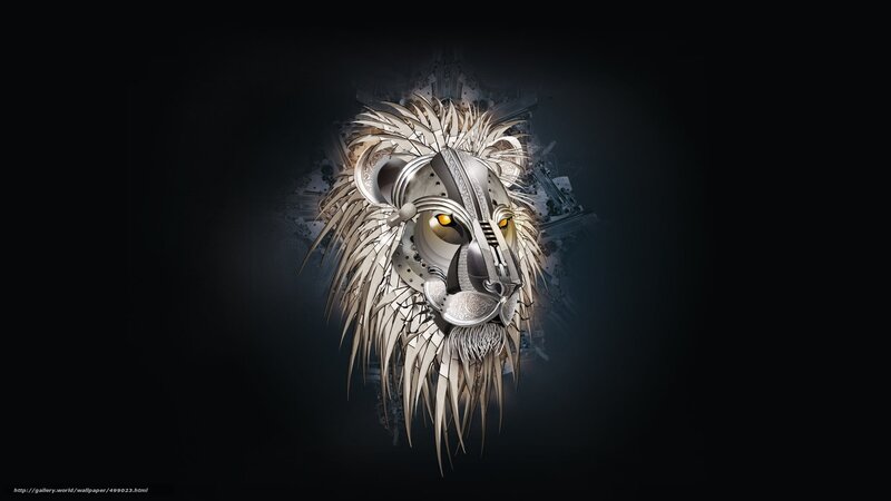 Mechanical Lion Head — Black, Dramatic, Digital Art