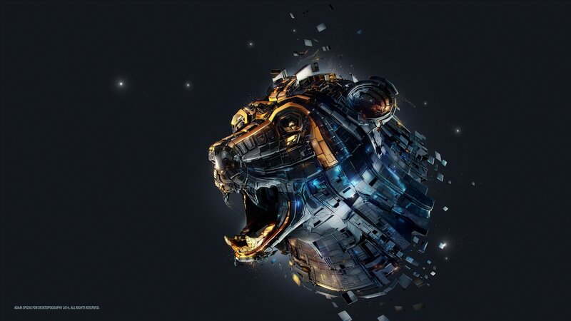Mechanical Lion Head — Black, Dramatic