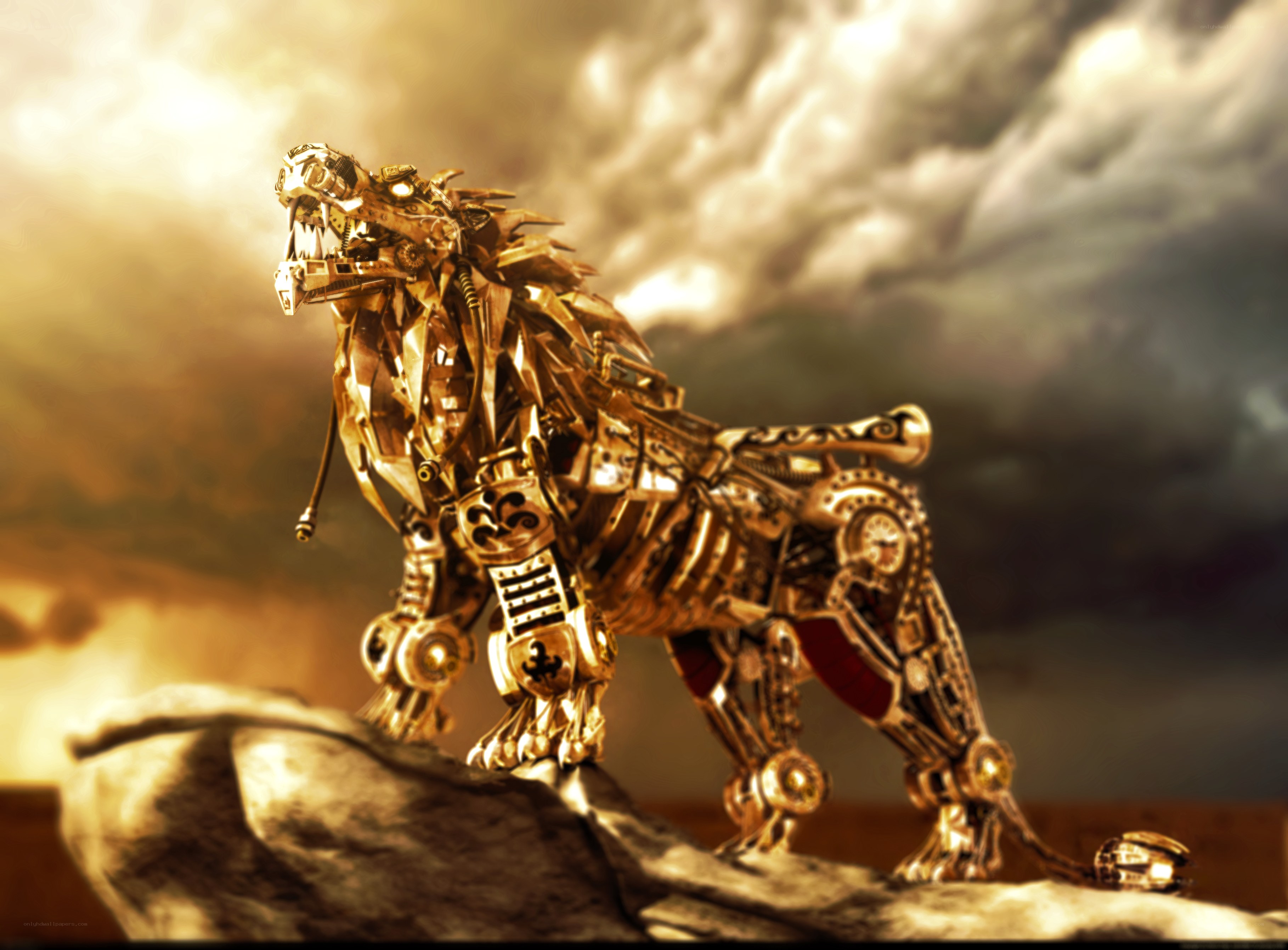 Mechanical lion sculpture