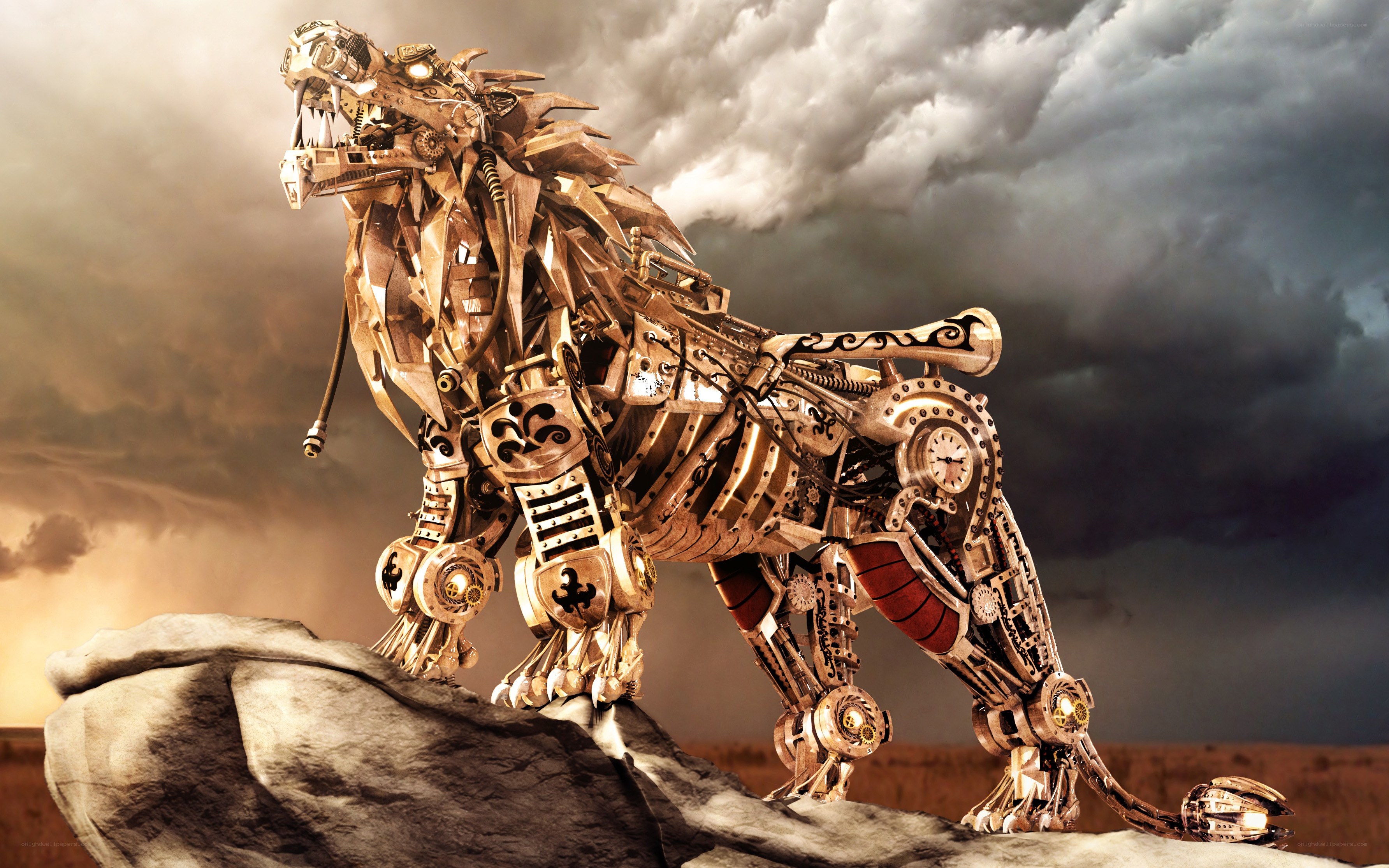 Mechanical lion sculpture