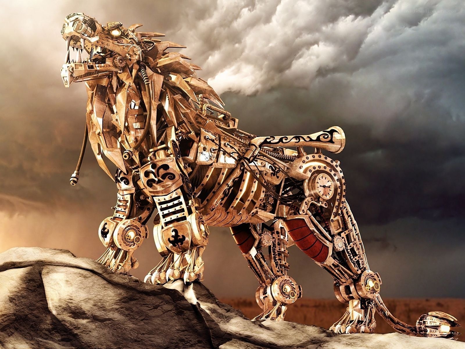 Mechanical lion sculpture