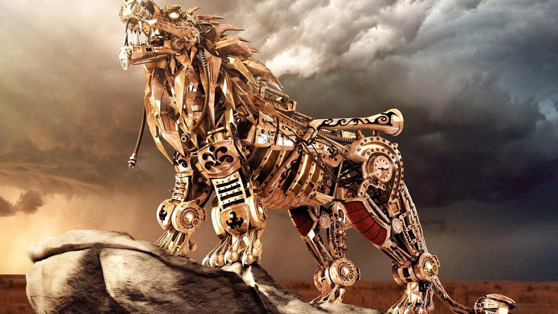 mechanical lion sculpture