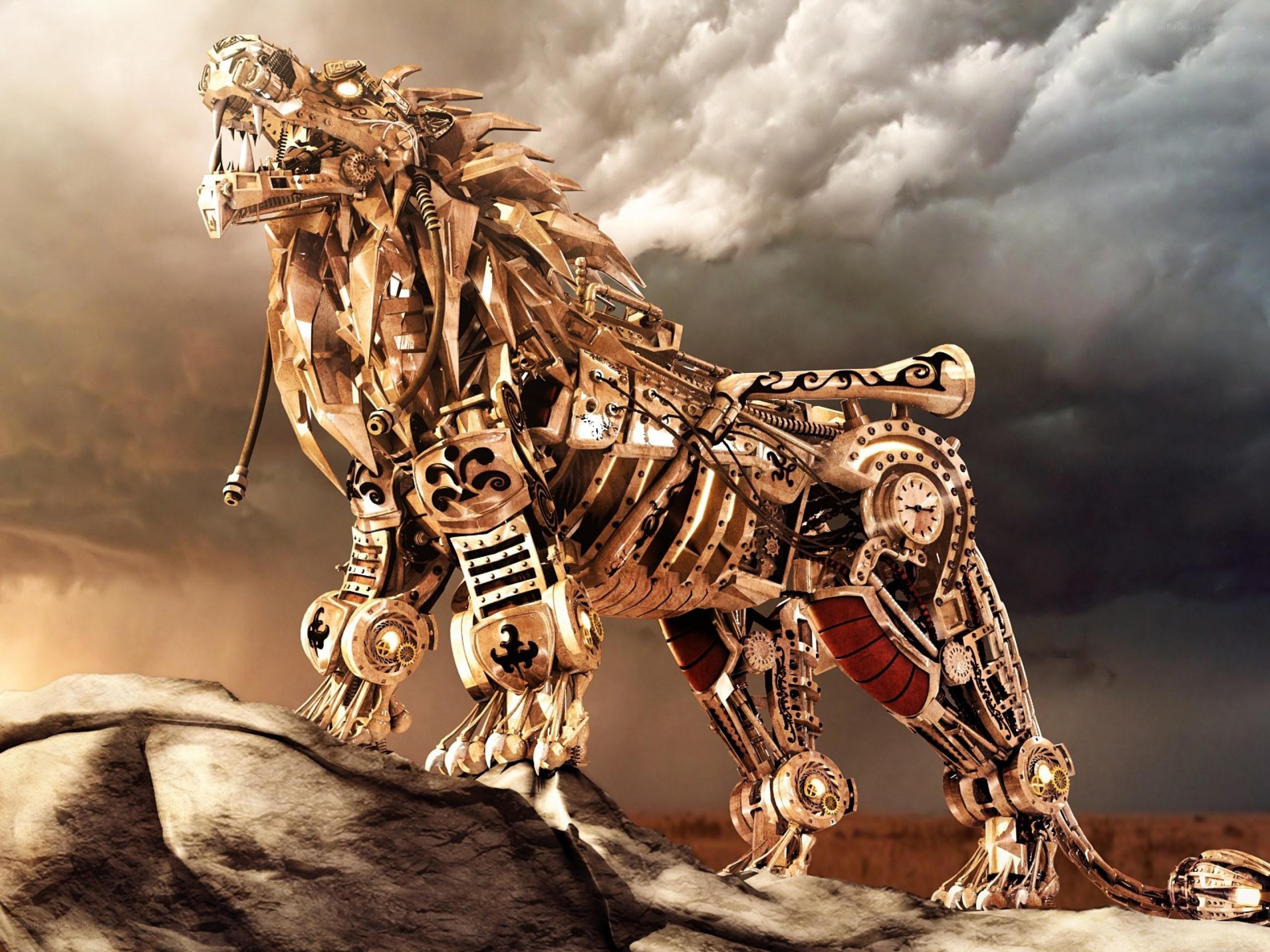 Mechanical lion sculpture