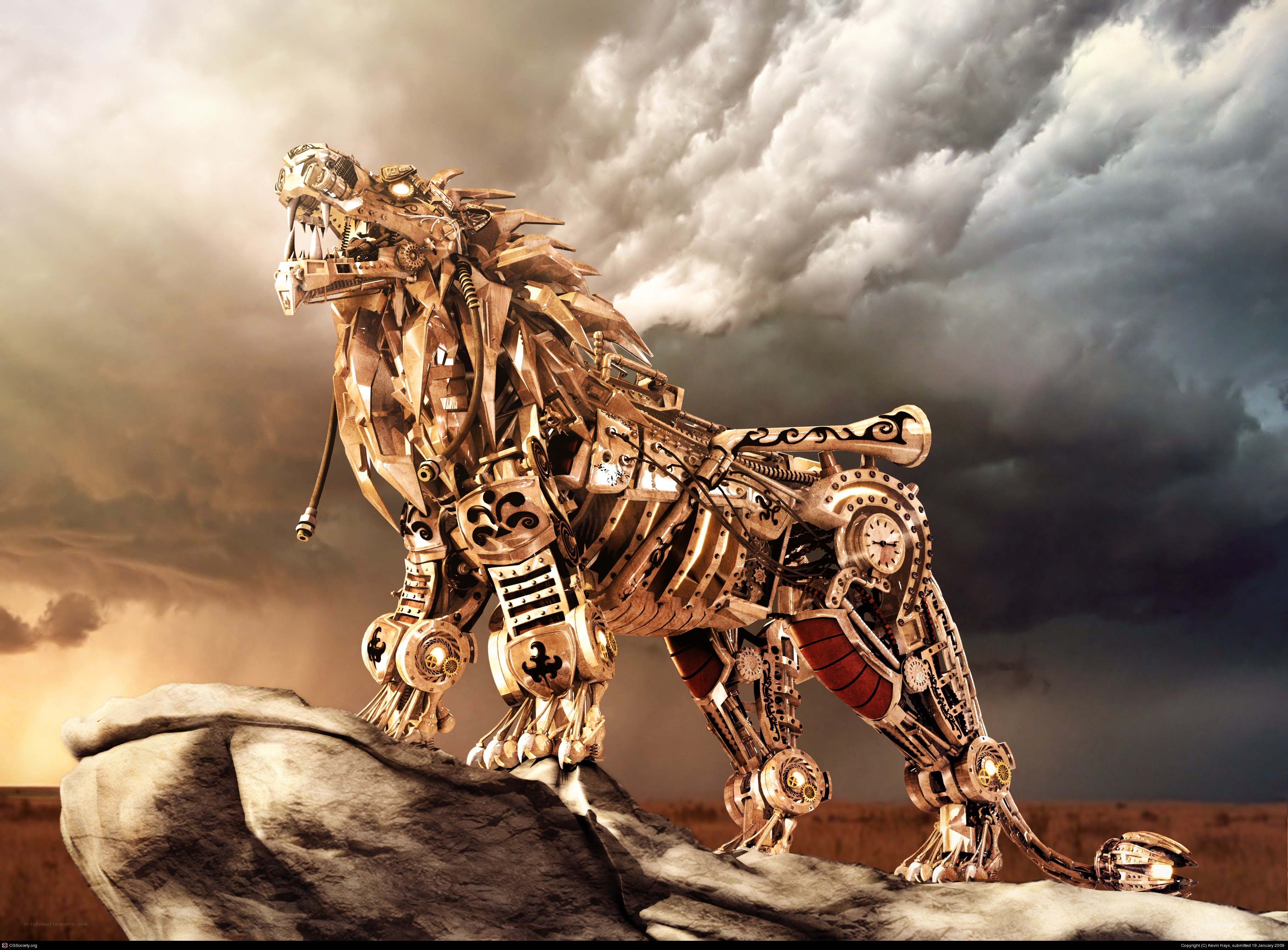 Mechanical lion sculpture