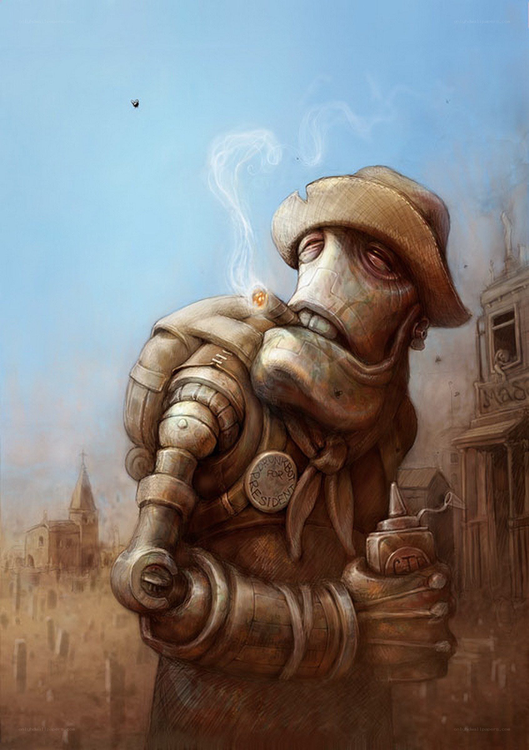 mechanical man smoking a cigarette