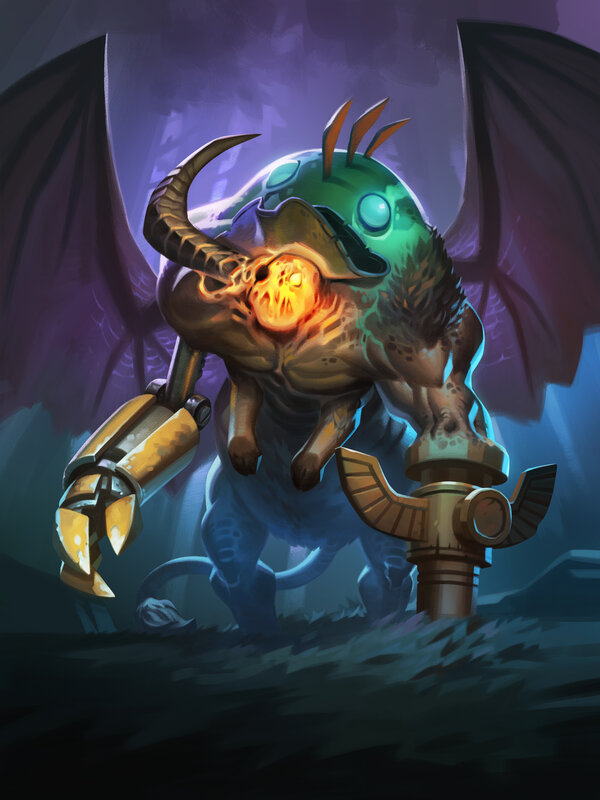 Mechanical Monster Creature — Purple, Dramatic, Night