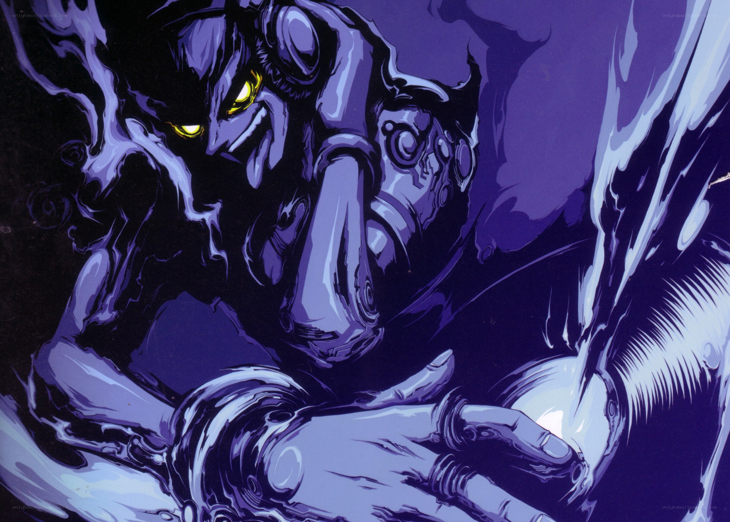 mechanical monster with glowing eyes