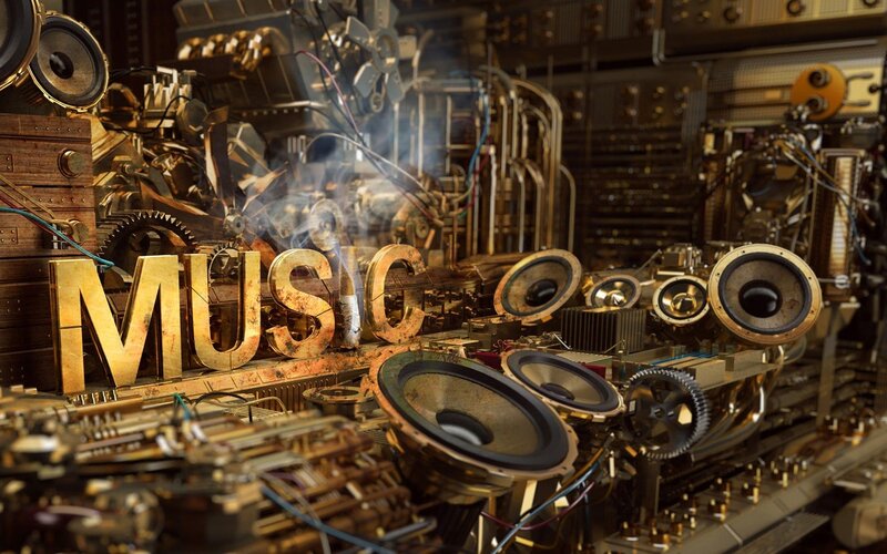 Mechanical Music Machine — Gold, Industrial, 3d Render