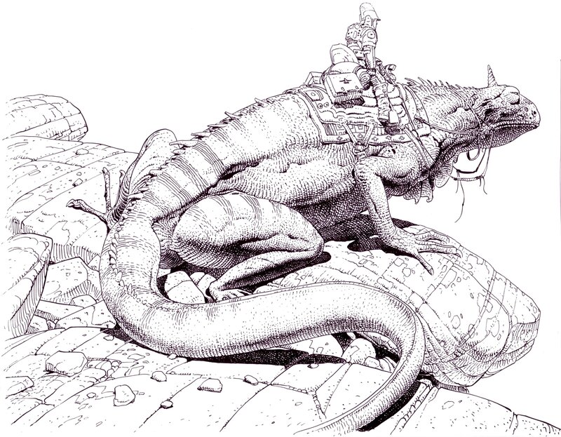 mechanical rider on lizard