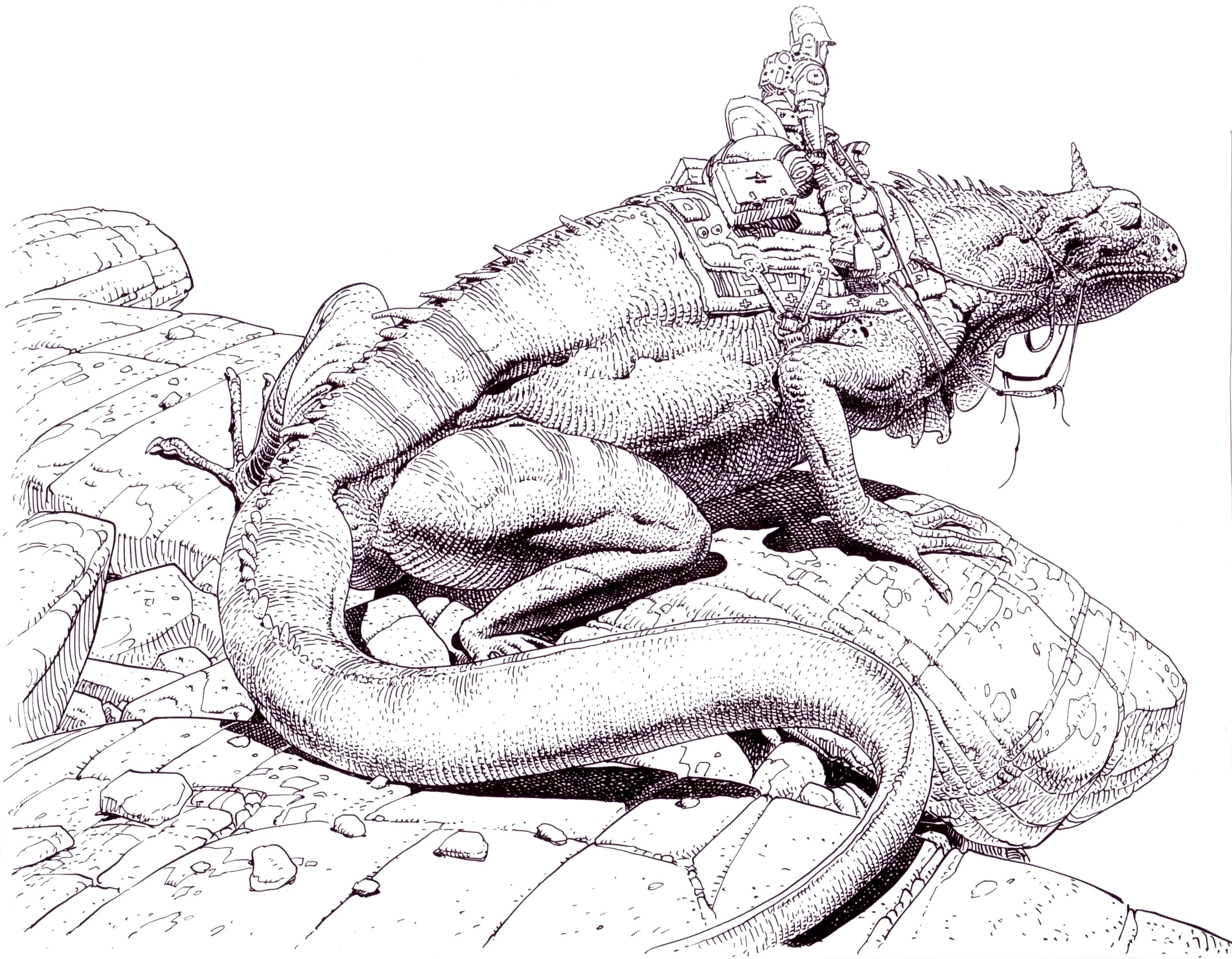mechanical rider on lizard