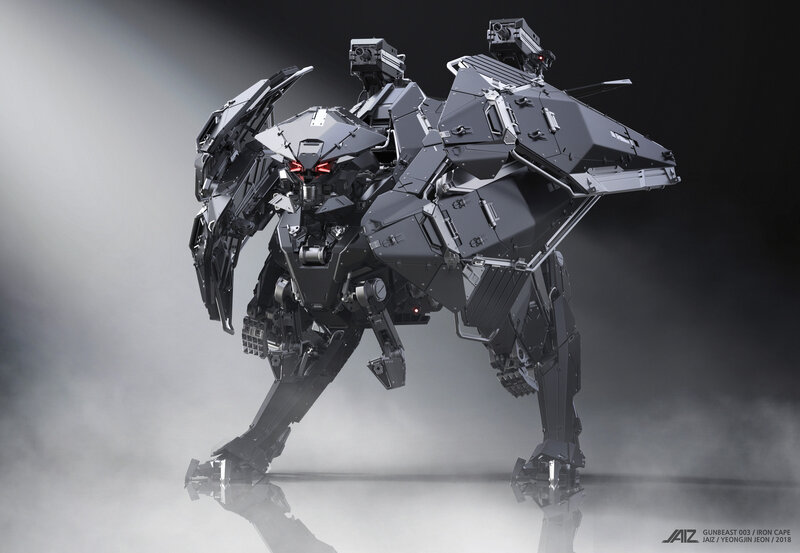 Mechanical Robot — Black, Dramatic, Digital Art