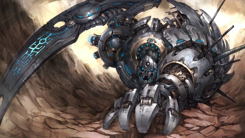 Mechanical Robot Creature — Gray, Dramatic, Digital Art