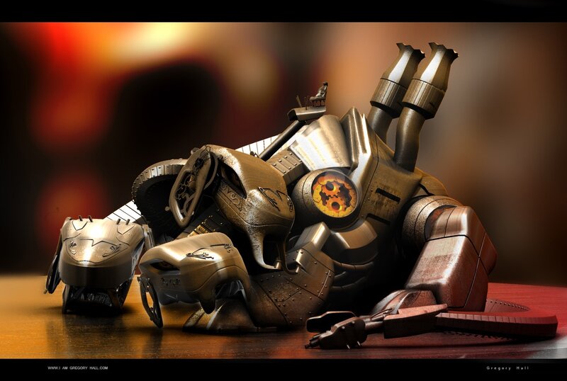 Mechanical Robot Figure — Brown, Dramatic, 3d Render