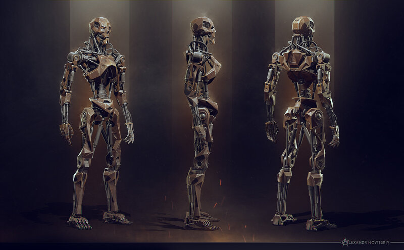 Mechanical Robot Figure — Brown, Dramatic