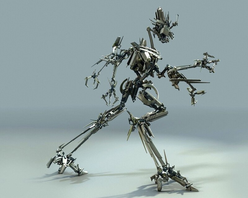 Mechanical Robot Figure — Gray, Neutral, 3d Render