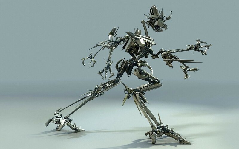 Mechanical Robot Figure — Gray, Neutral
