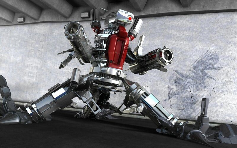 Mechanical Robot — Gray, Dramatic, 3d Render, Gun