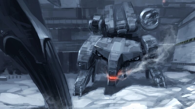Mechanical Robot — Gray, Dramatic, Digital Art, Smoke