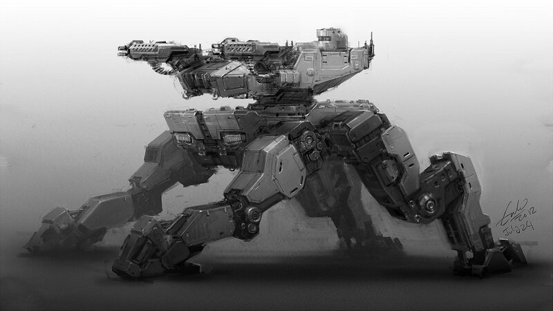 Mechanical Robot — Gray, Dramatic, Digital Art, Weapon, Machine