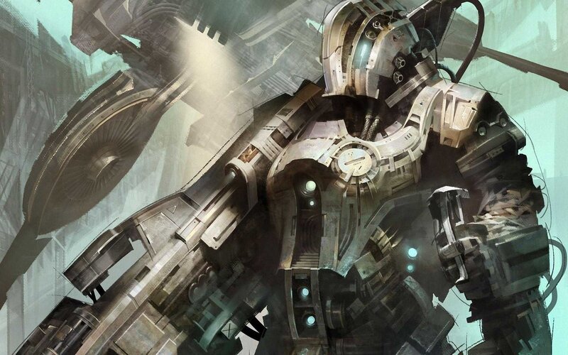 Mechanical Robot — Gray, Dramatic, Digital Art, Weapon