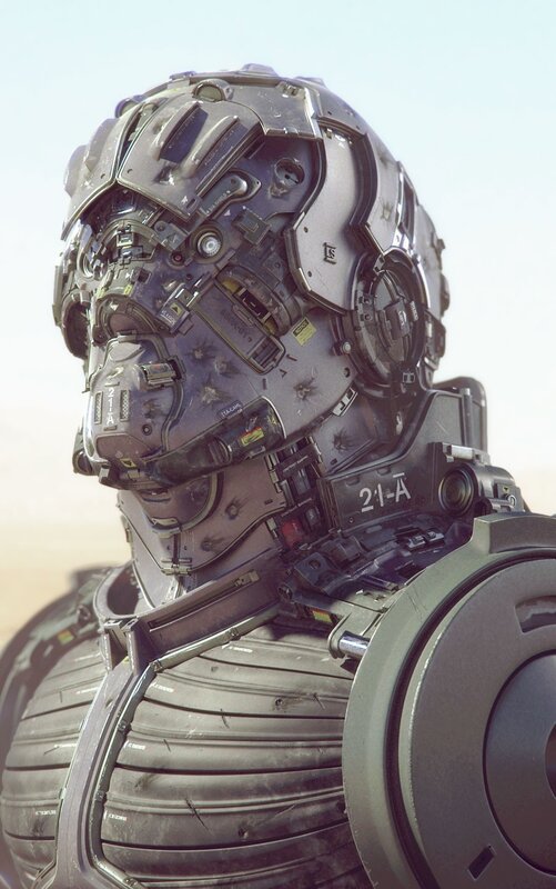 Mechanical Robot Head — Gray, Dramatic, Afternoon