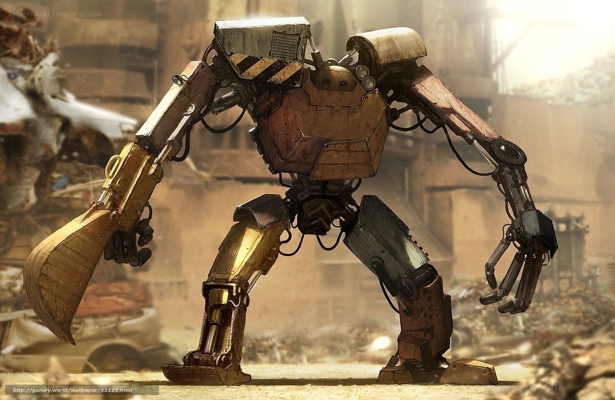 mechanical robot in wasteland