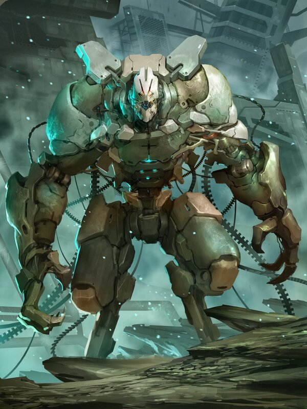 Mechanical Robot Warrior — Gray, Dramatic