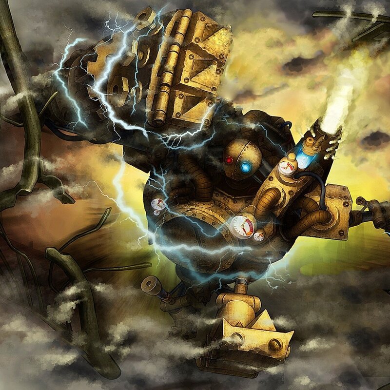 Mechanical Robot with Lightning — Yellow