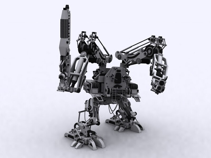 mechanical robot with weapon