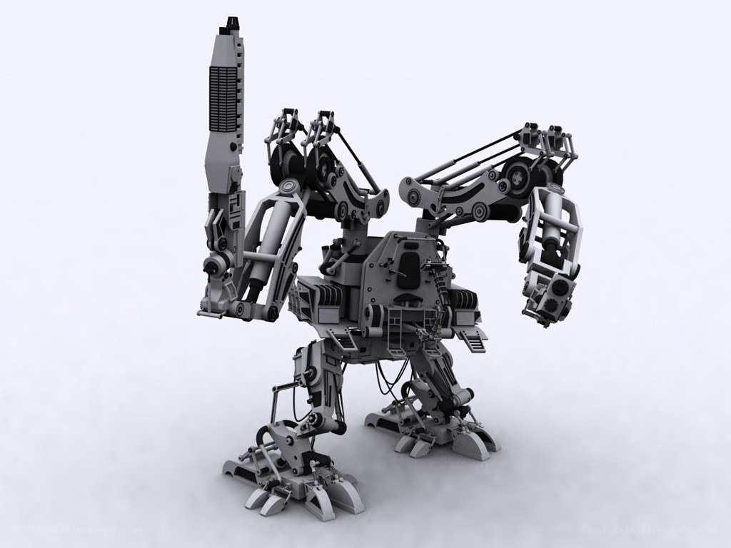mechanical robot with weapon