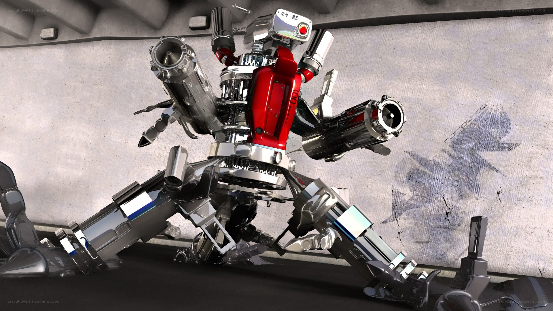 mechanical robot with weapons