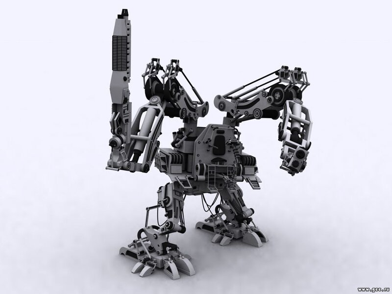 mechanical robot with weapons