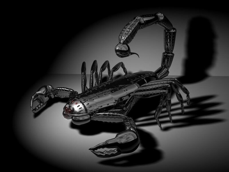 Mechanical Scorpion — Black, Dramatic, 3d Render, Robotic, Claws