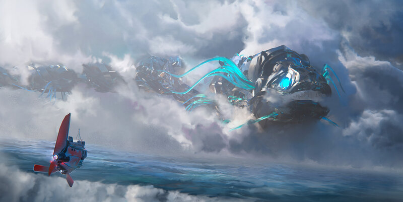 Mechanical Sea Creature — Blue, Dramatic