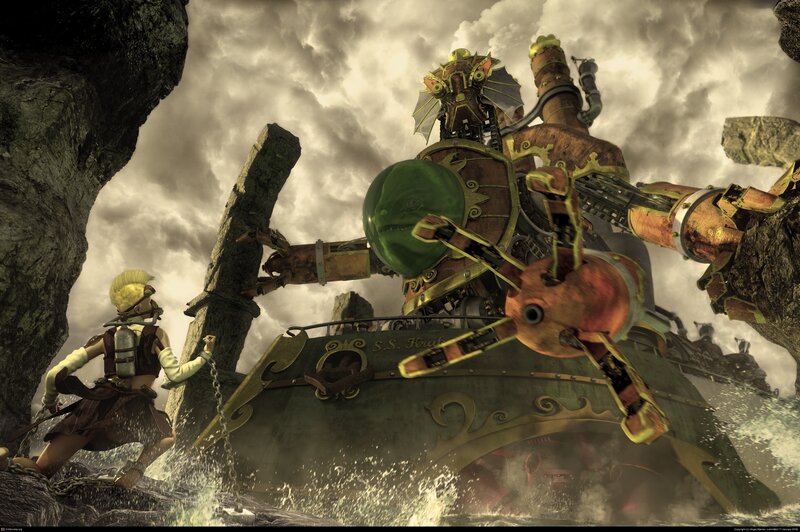 Mechanical sea monster attack