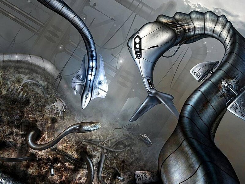 Mechanical serpents in a ruined city
