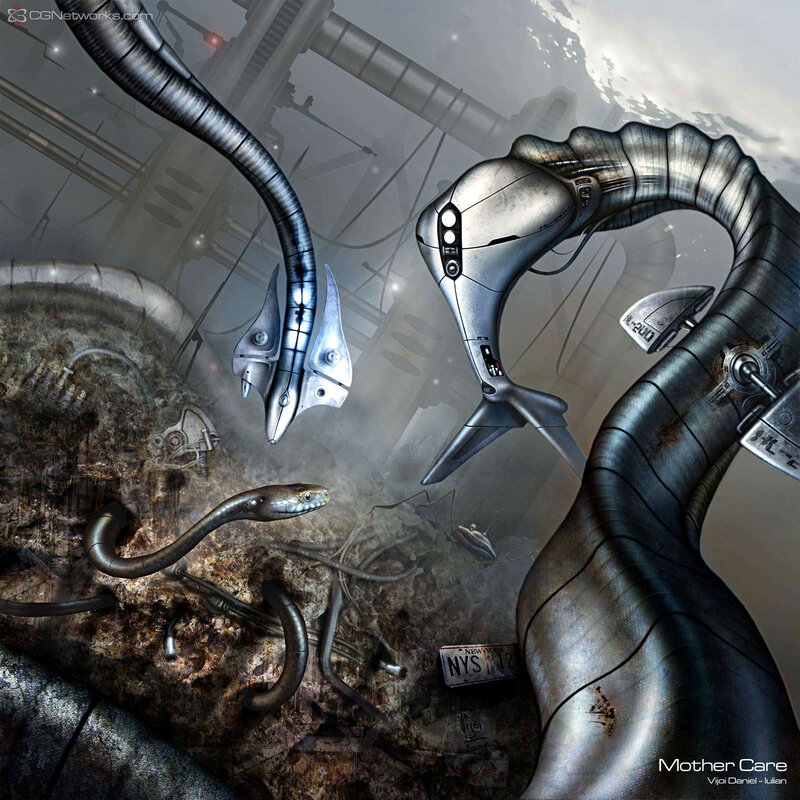 Mechanical serpents in a ruined city