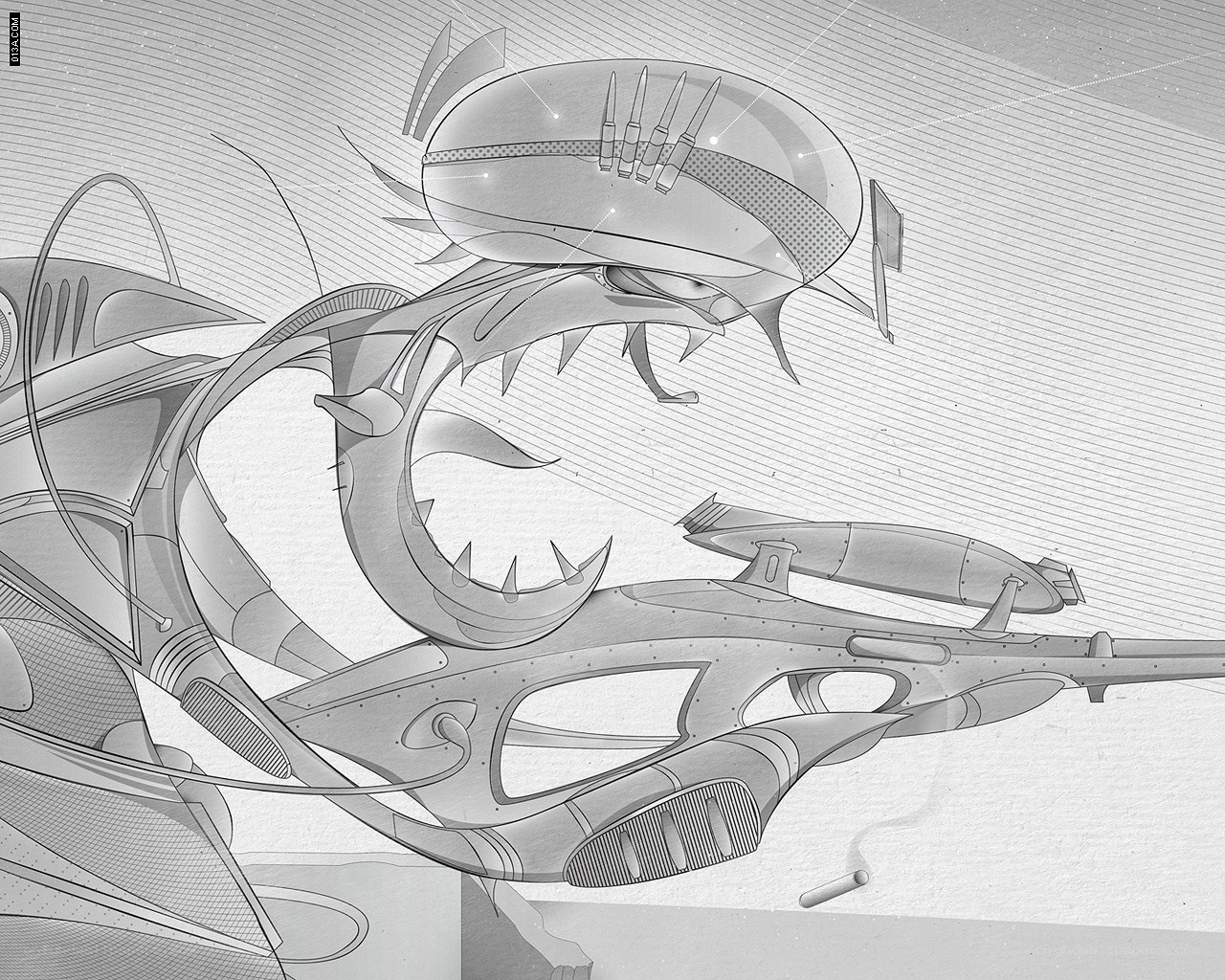 mechanical shark creature