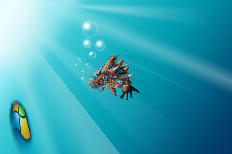 Mechanical shark underwater