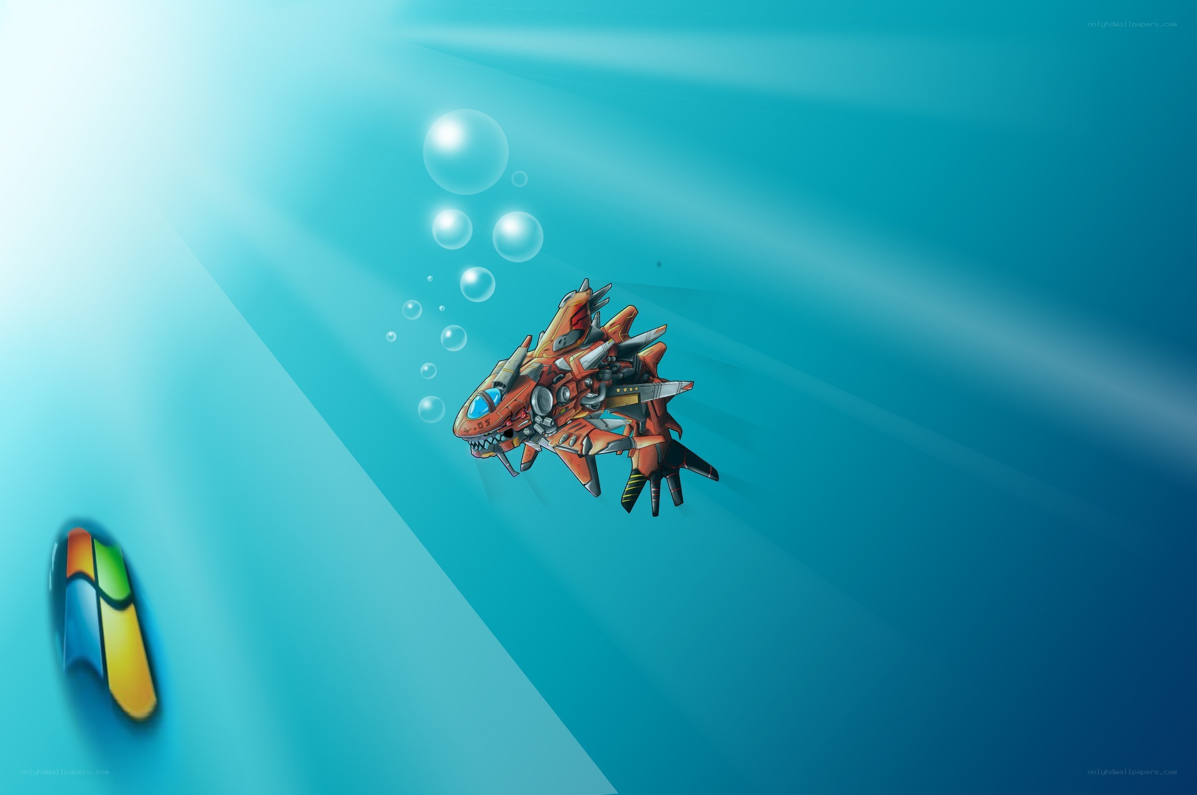 Mechanical shark underwater