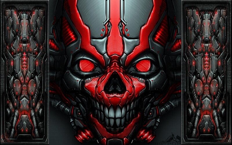Mechanical Skull — Black, Dark, Digital Art