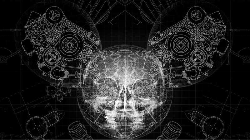 Mechanical Skull Blueprint — Black