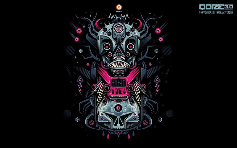 Mechanical Skull Design — Black, Dark, Digital Art, Antlers